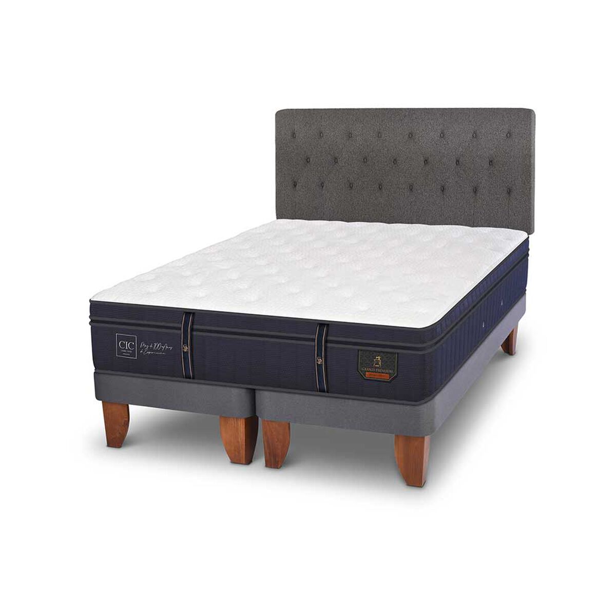 Cama Europea CIC Base Dividida King Grand Premium + Respaldo Kavery