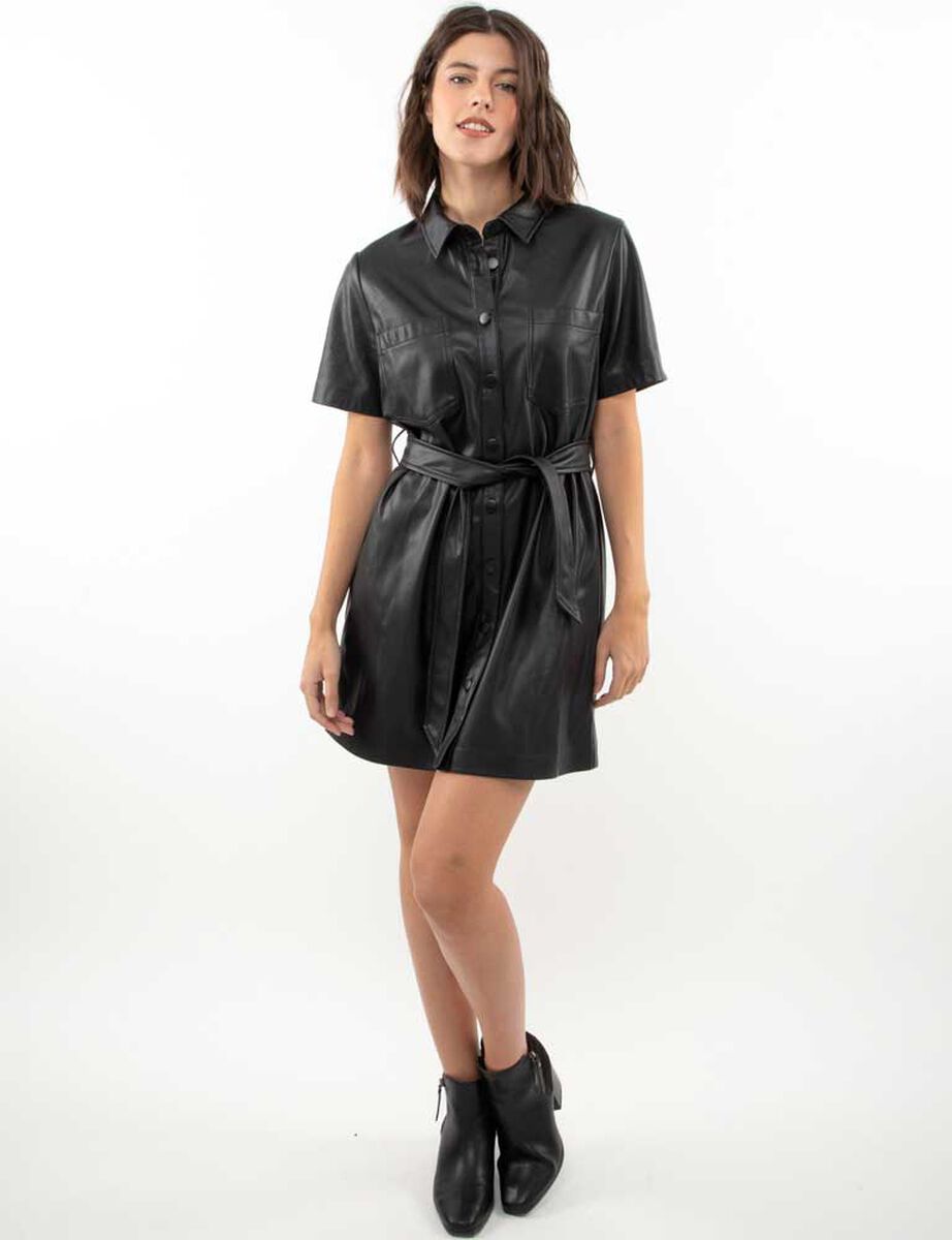Vestido Corto Ecocuero Manga Corta Mujer Zibel