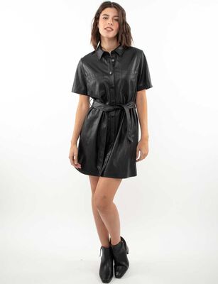 Imagen 2 del producto Vestido Corto Ecocuero Manga Corta Mujer Zibel Negro