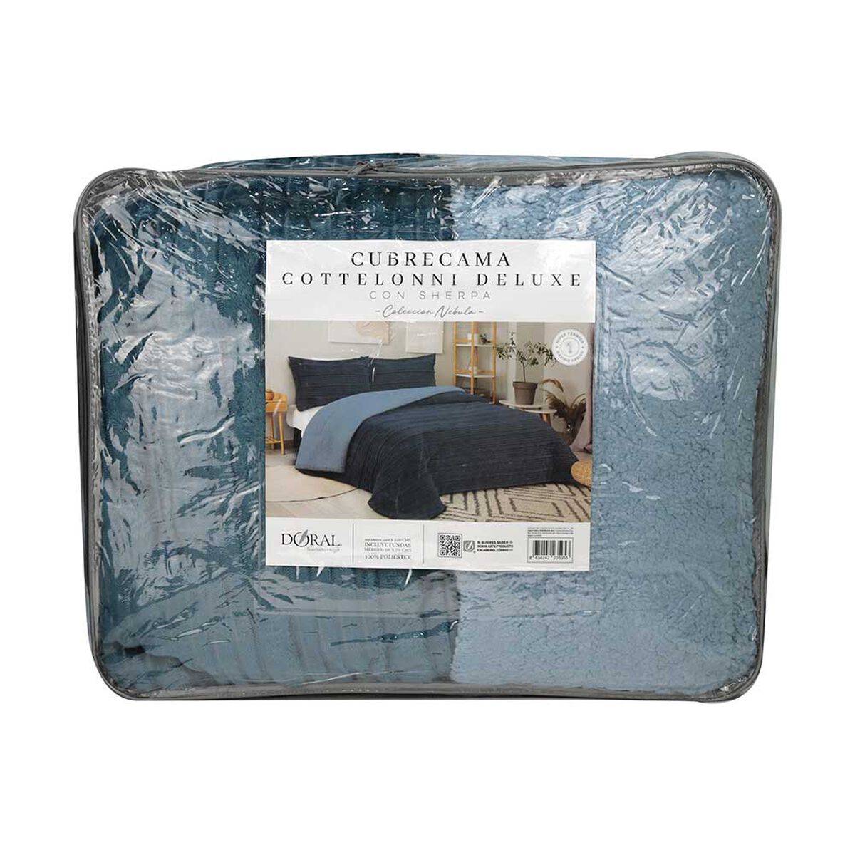 Cubrecama Doral King Touch Nebula Sherpa Azul