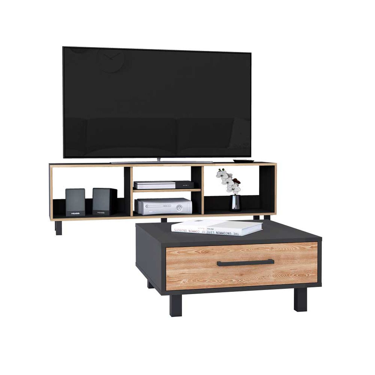 Combo Rack TV65 + Mesa de Centro TuHome Nomik Wengue Miel