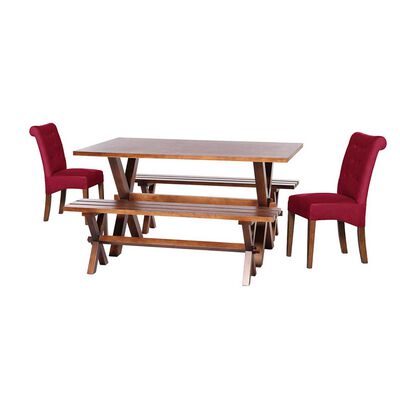 Juego de Comedor Latam Home Sevilla Oviedo 2 Sillas + 2 Bancas Velvet Burdeo