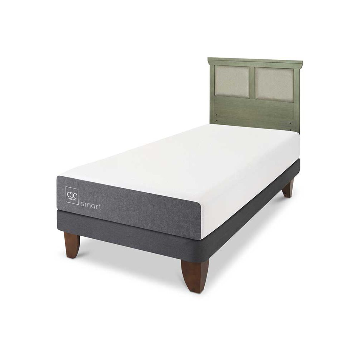 Cama Europea CIC 1,5 Plazas Smart + Respaldo Torino Olivo