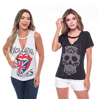 Imagen 1 del producto Pack 2 Poleras Mujer Rock Caviar Blanco