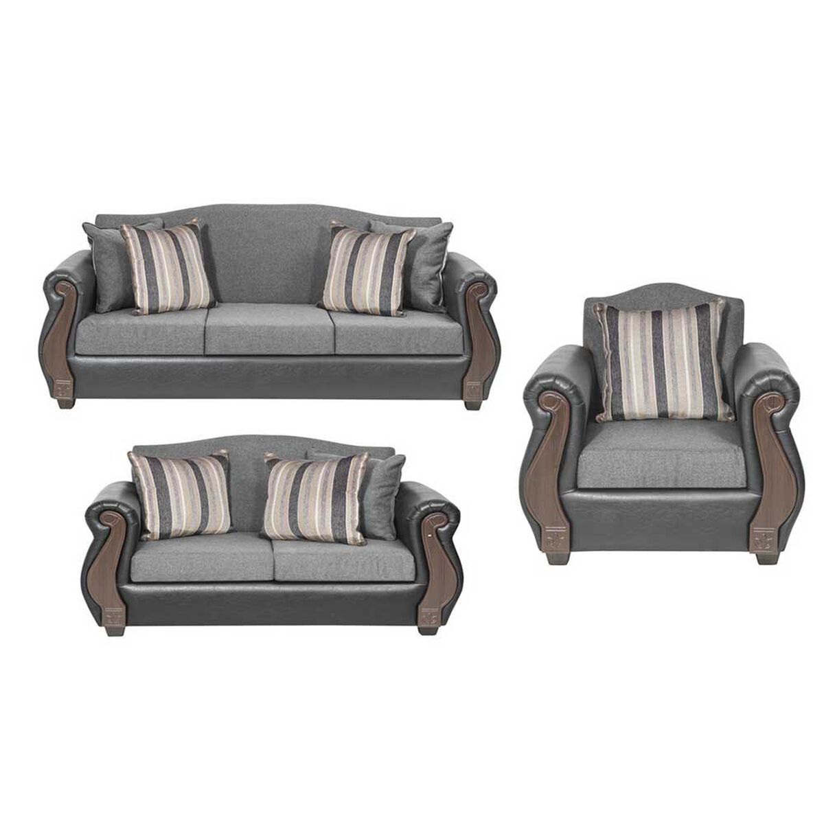 Juego de Living Innovamuebles New Bugambilia Sofá 3 Cuerpos + Sofá 2 Cuerpos + Butaca 1 Cuerpo 1 Cuerpo Gris Claro 