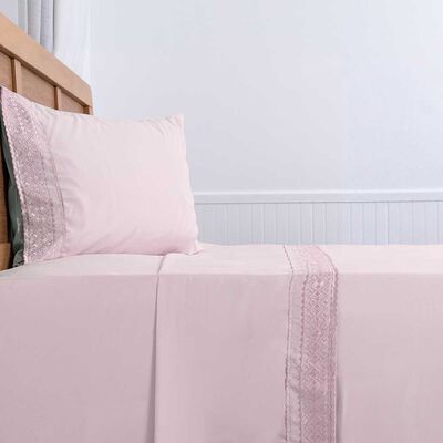 Imagen 2 del producto Juego de Sábanas Liso Plumetti 1,5 Plazas Broderie Rosado