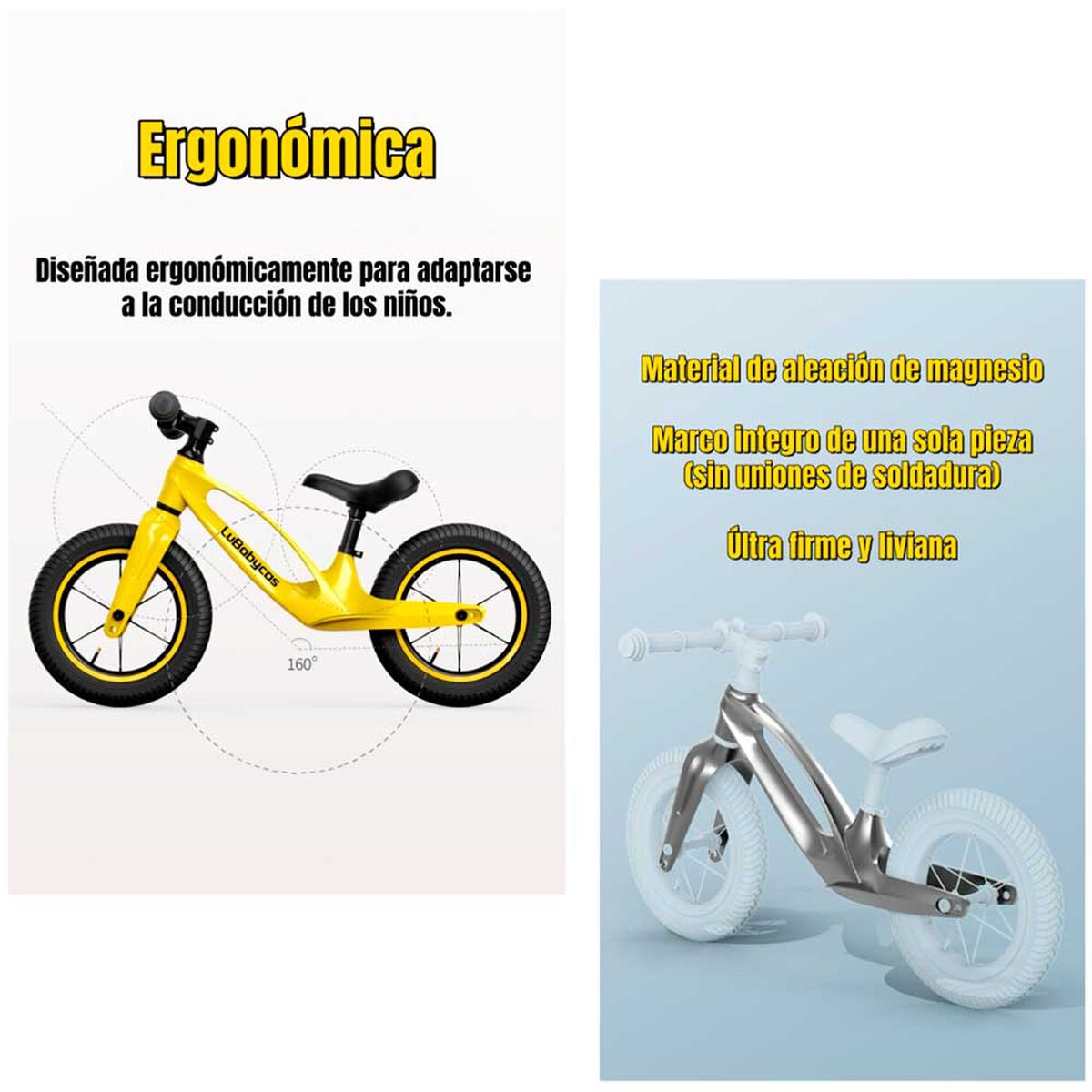 Bicicleta de Equilibrio Convertible Aro 12 y 14 Amarilla