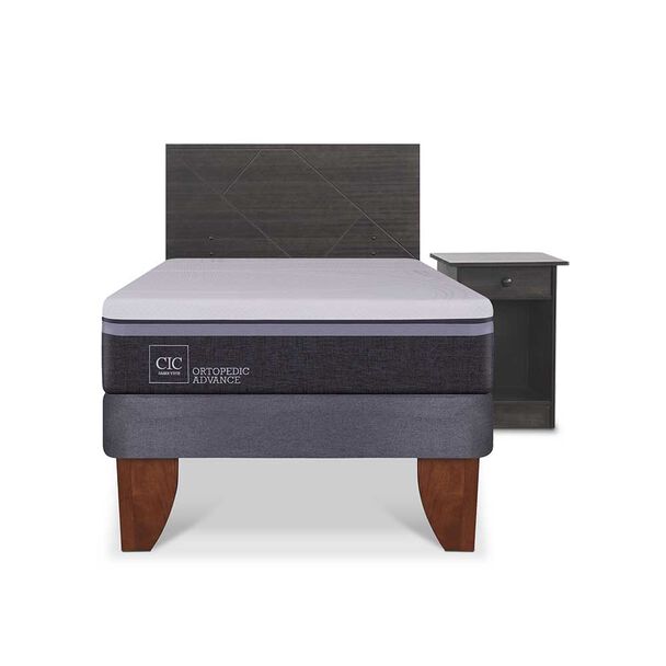 Cama Europea CIC 1,5 Plazas Ortopedic Advance + Respaldo + Velador Villarrica