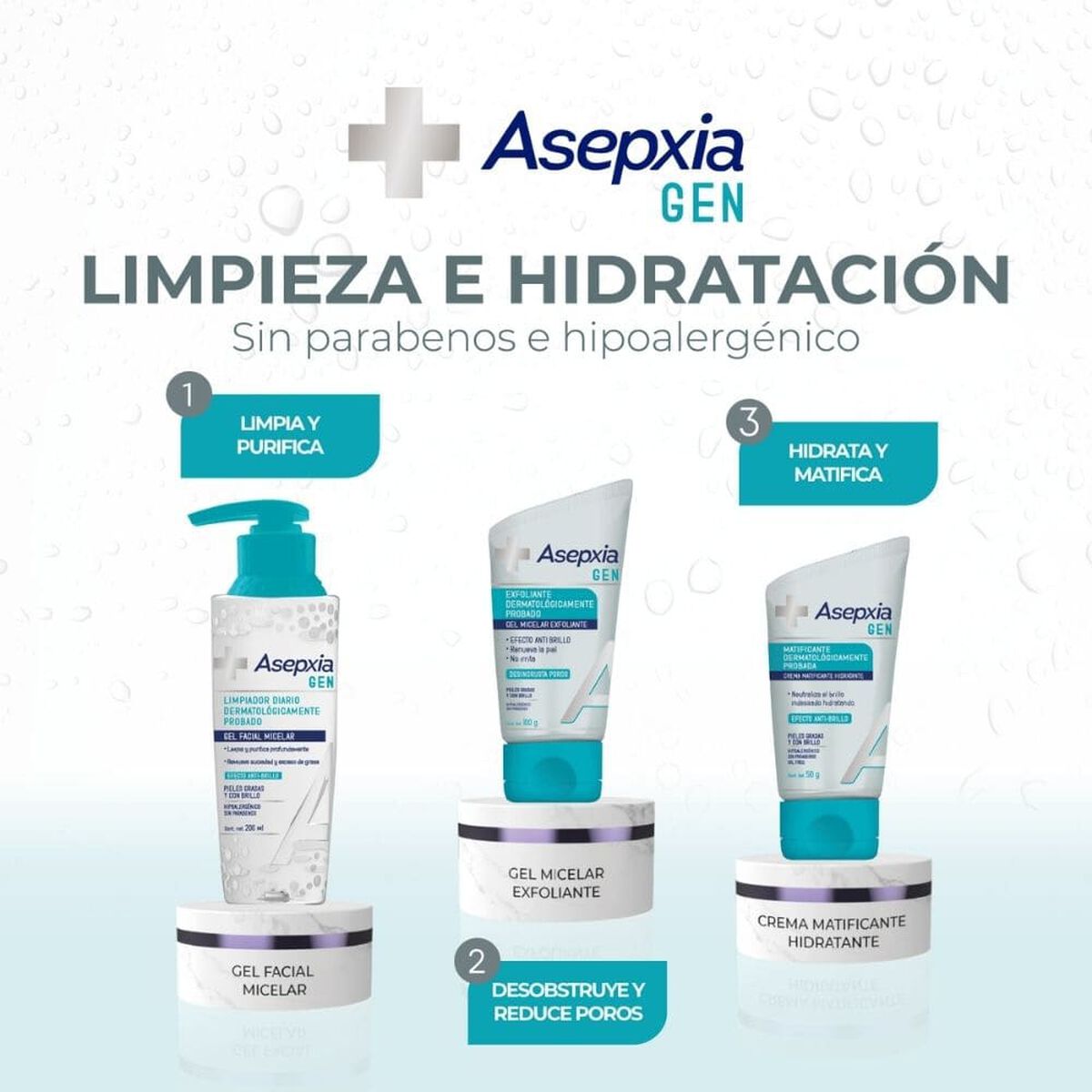 Pack  1 Asepxia Gen Crema + 1 Gel + 1 Exfoliante Asepxia