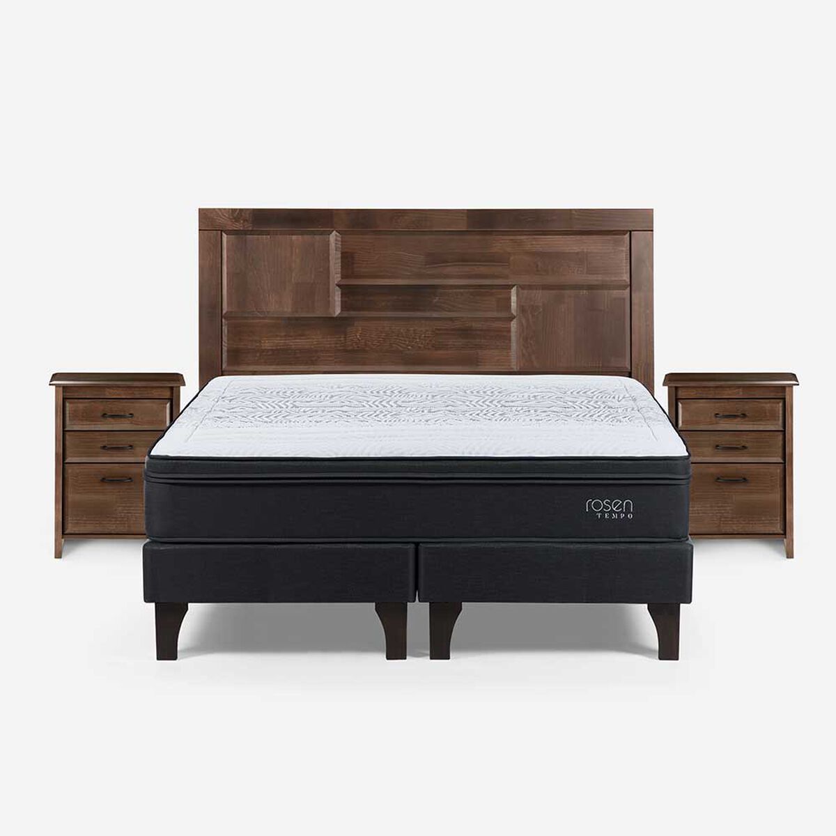 Cama Europea Rosen Base Dividida 2 Plazas Dolce + Respaldo + 2 Veladores
