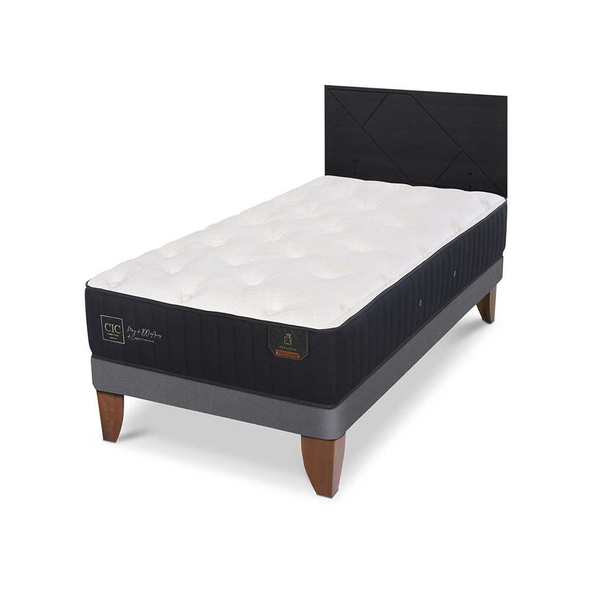 Cama Europea CIC 1,5 Plazas Premium + Respaldo Villarrica Negro