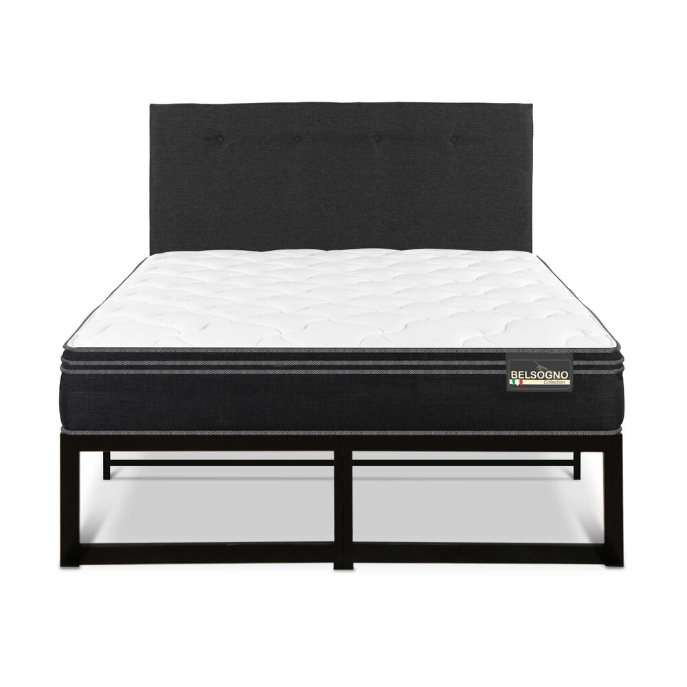 Cama Europea Belsogno 2 Plazas Premium + Respaldo Black