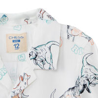 Camisa Manga Corta Estampada de Algodón Chess Baby Blanco, Oliva