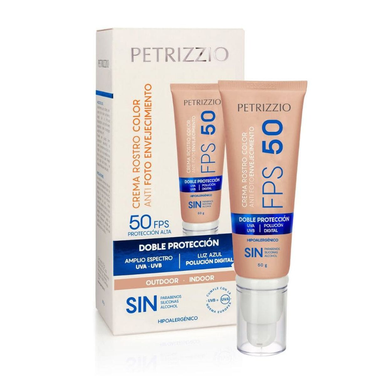 Crema Doble Protección Rostro Color Fps-50/ Luz Azul Petrizzio Dermo