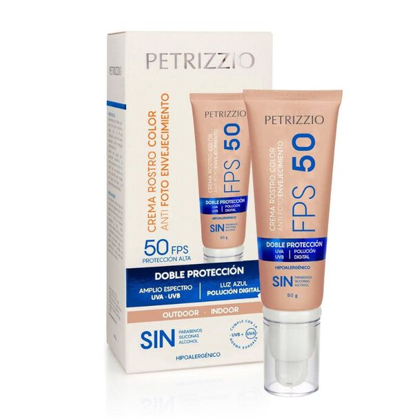 Crema Doble Protección Rostro Color Fps-50/ Luz Azul Petrizzio Dermo