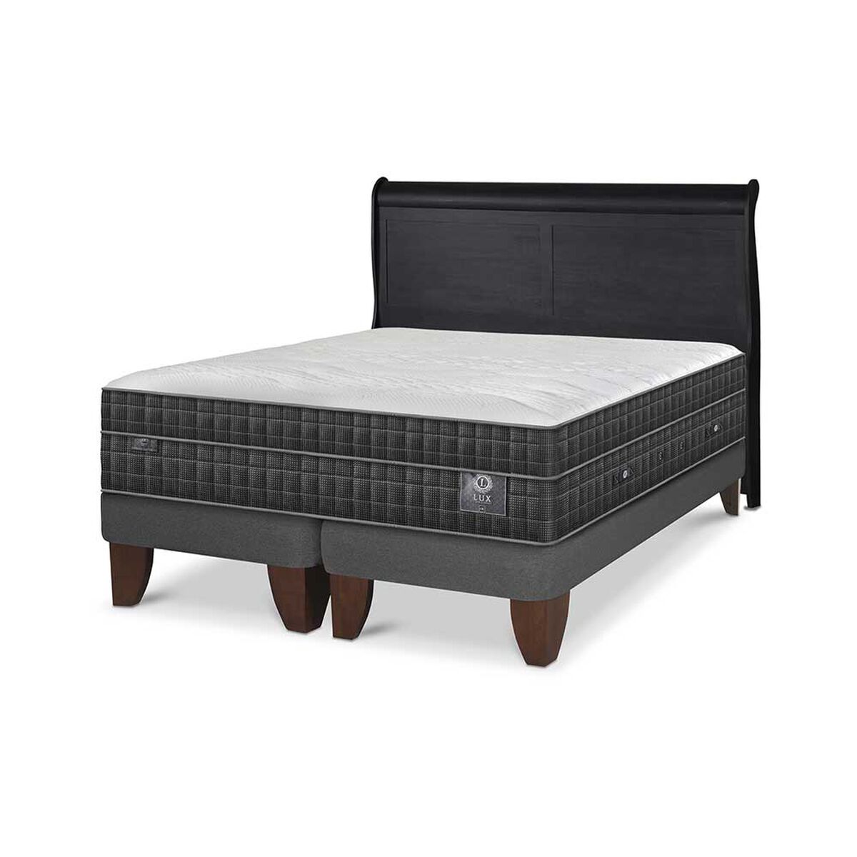 Cama Europea CIC Base Dividida 2 Plazas Lux + Respaldo Miro Negro