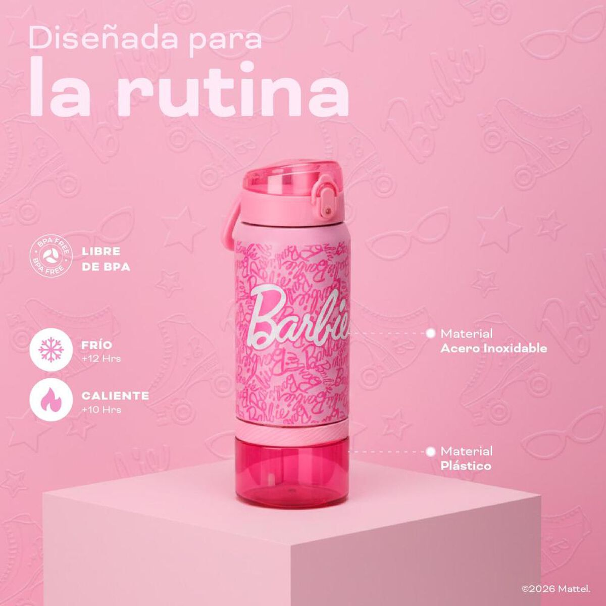 Botella T&eacute;rmica UMA Ni&ntilde;os Barbie Inspire 2 en 1 590ml Acero Inox Rosa