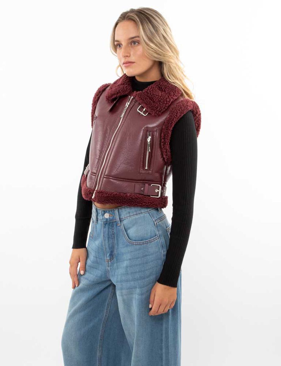 Chaqueta Crop Ecocuero Chiporro Sin Mangas Mujer Icono