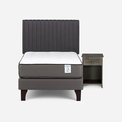 Cama Europea Rosen 1,5 Plazas New Style 2 Plus + Respaldo + Velador Lucio