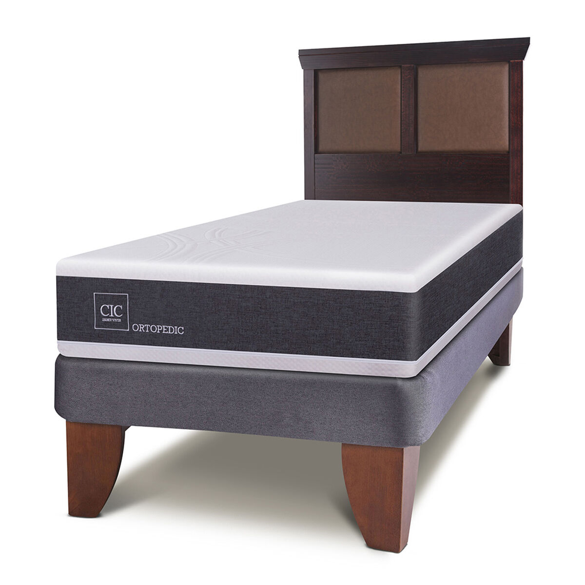 Cama Europea CIC 1,5 Plazas New Ortopedic + Respaldo New Torino Chocolate