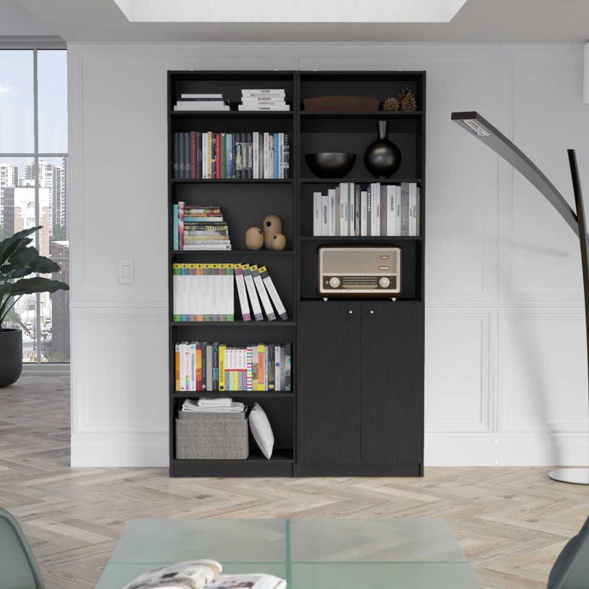 Estante 2 Puertas + Estante 5 Repisas + 2 Complementos TuHome Home Wengue