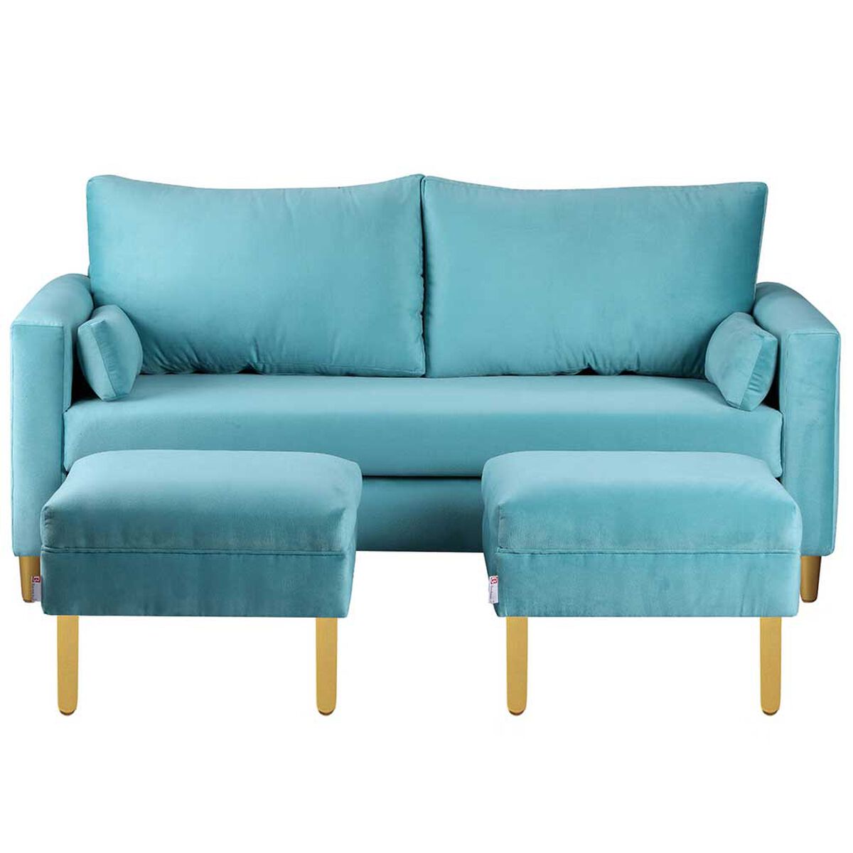 Juego de Living Bodevir Sky Felpa 01 Sofá 3 Cuerpos + Dos Pouf 1 Cuerpo Turquesa 