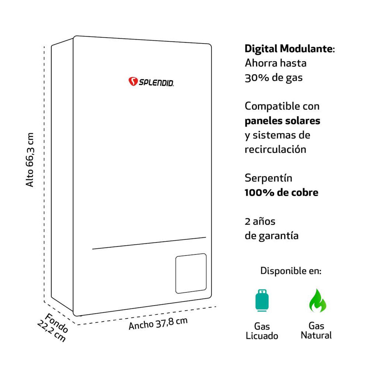 Calefont 14 litros Gas natural Tiro natural Splendid