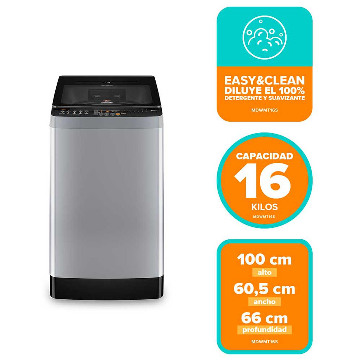 Lavadora Carga Superior Mademsa MDWMT16S 16 kg Silver