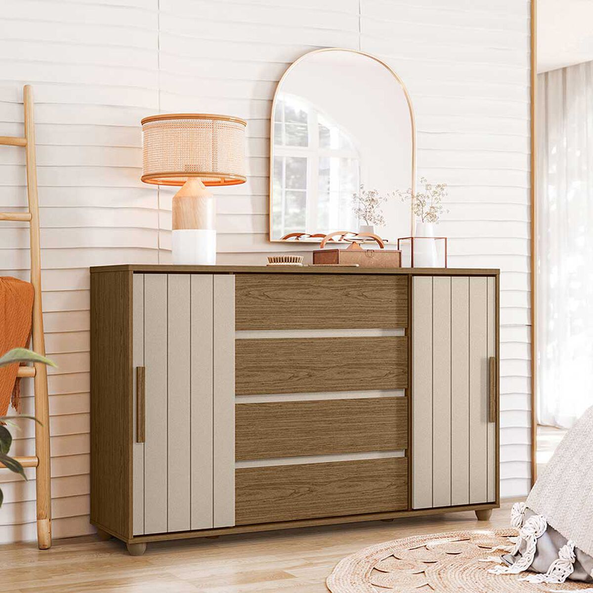 C&oacute;moda Vekkahome New Evidenza 4 Cajones 2 Puertas Caf&eacute; Beige