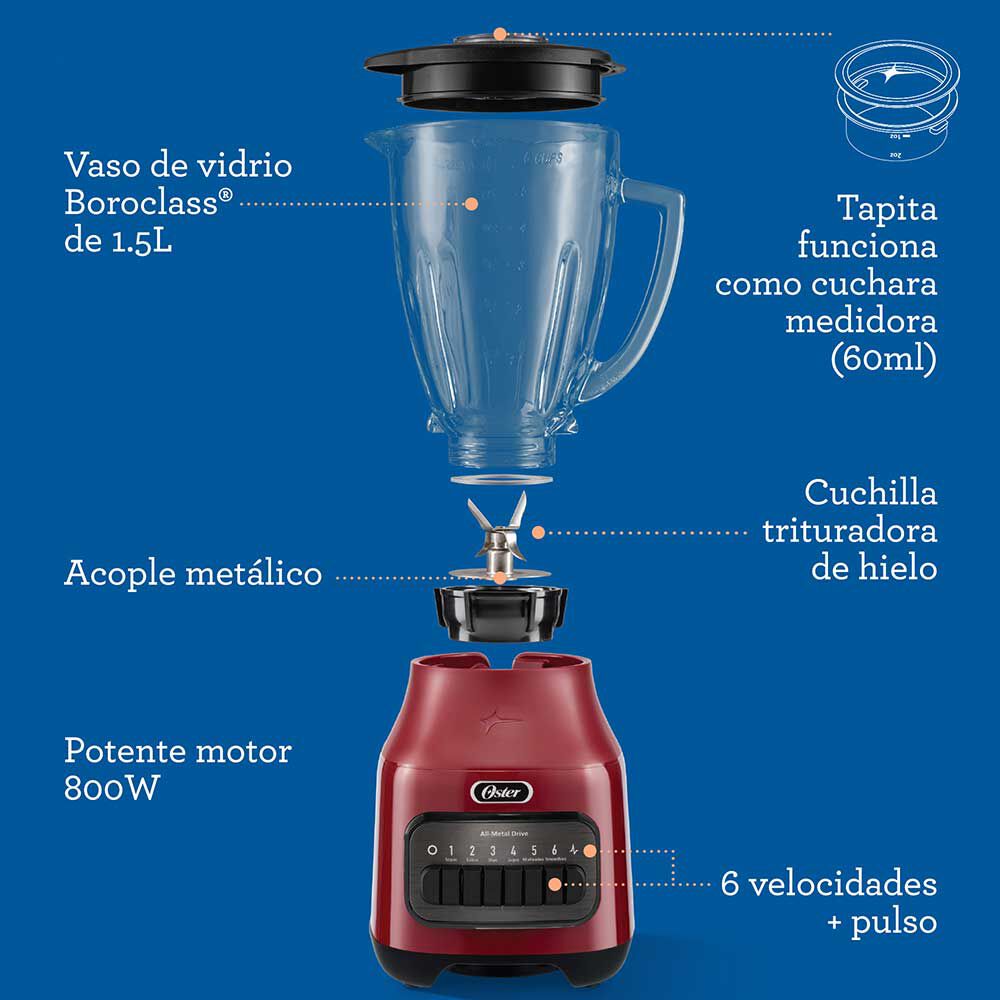 Oster Licuadora 6 Velocidades 1.5 L Rojo BLSTPEG-RPB, foto 7
