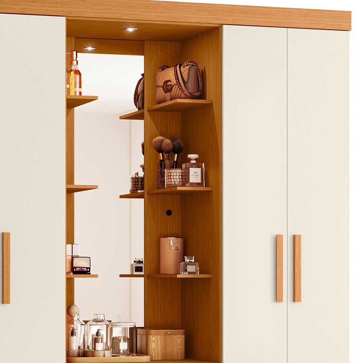 Closet Vekkahome Olimpia con Espejo 4 Puertas 2 Cajones Beige
