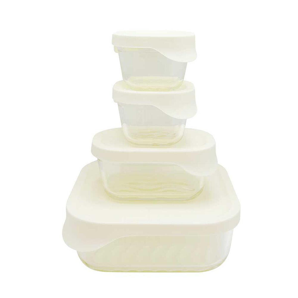 Set 4 Contenedores de Vidrio con Tapa Cuadrado Doral Glass Tray