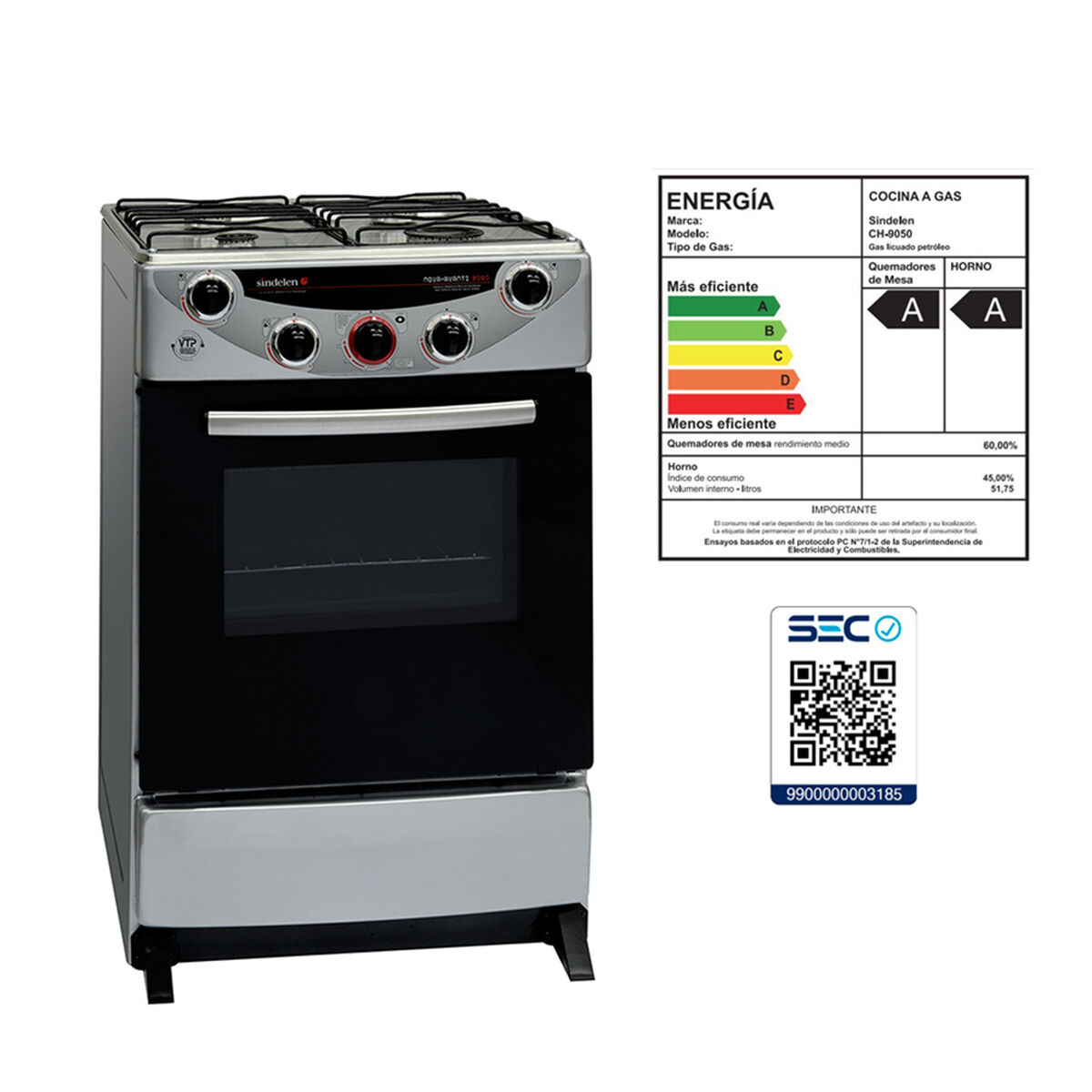Cocina a Gas Sindelen CH9050SI-1 4 Quemadores