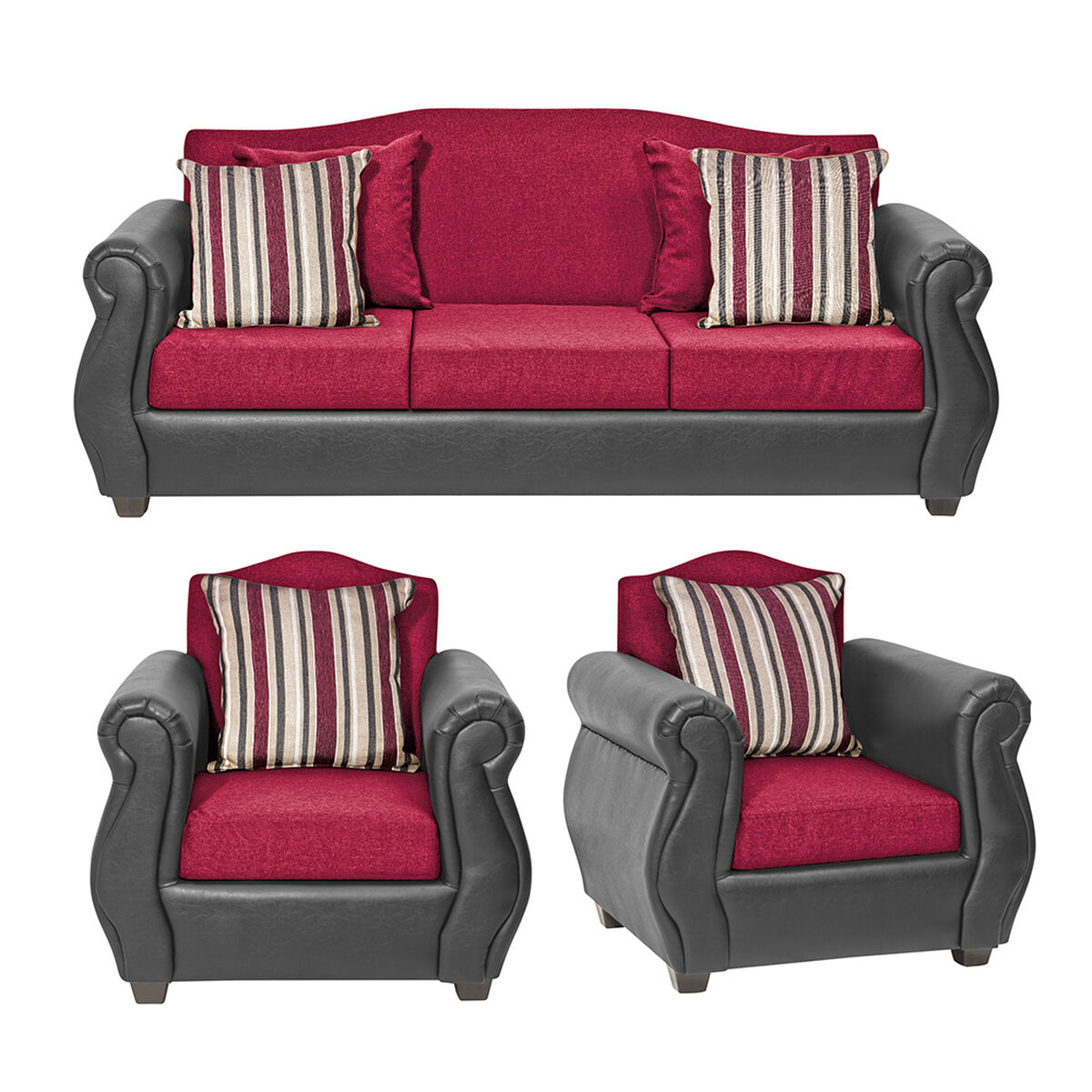 Juego de Living Innovamuebles Azucena Sofá 3 Cuerpos + Dos Sillones 1 Cuerpo Burdeo 