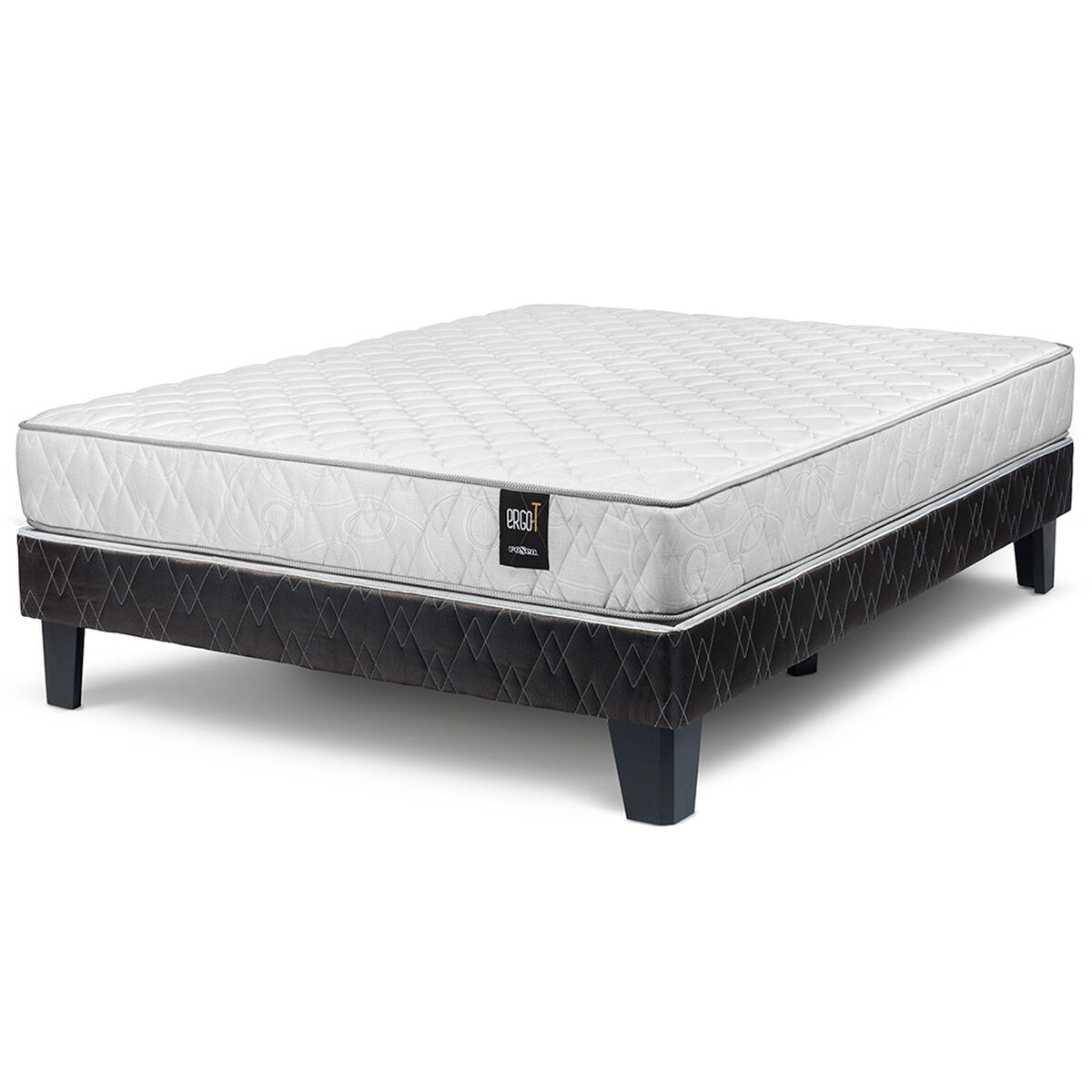 Combo Cama Europea Rosen 2 Plazas Ergo-T + Set Maderas Zibel Paris + Pack Almohadas Celta Imperial Soft