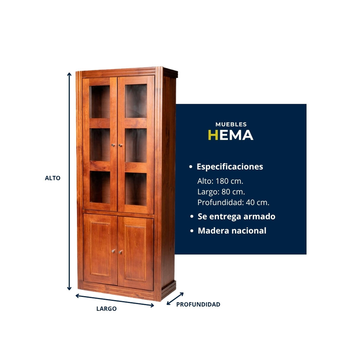 Vitrina Muebles Hema Berl&iacute;n 4 Puertas Nogal