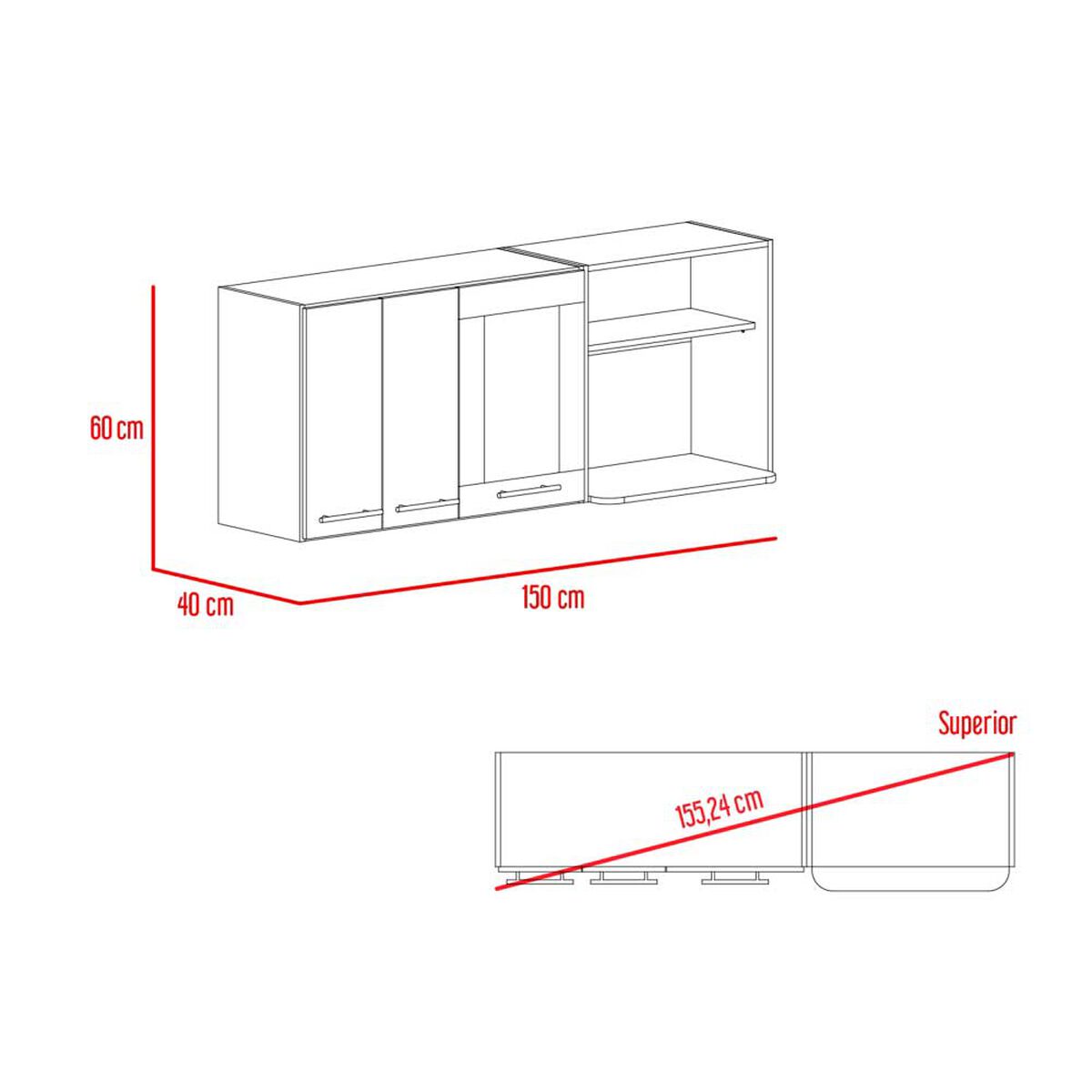 Combo Modulo Inferior con Top + Modulo Superior TuHome Hasselt Gris Rovere