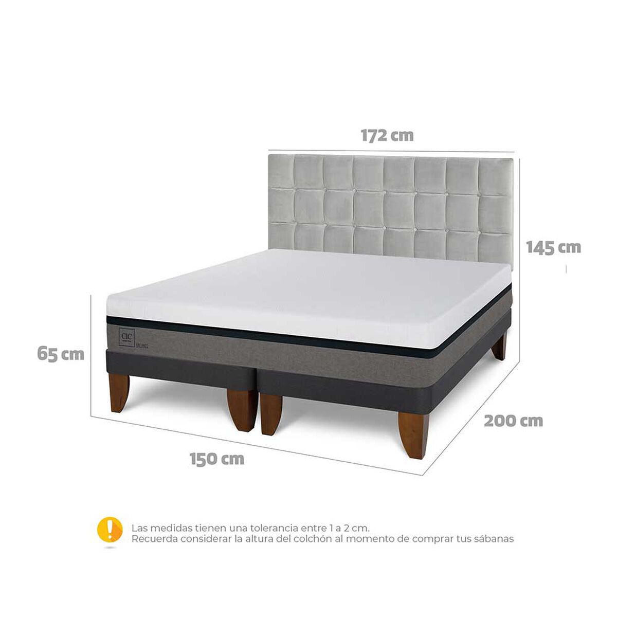 Cama Europea CIC Base Dividida 2 Plazas Balance + Respaldo Sile
