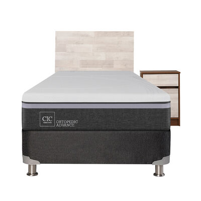 Box Spring CIC 1,5 Plazas Ortopedic Advance + Respaldo + Velador