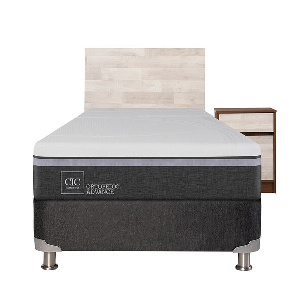Box Spring CIC 1,5 Plazas Ortopedic Advance + Respaldo + Velador