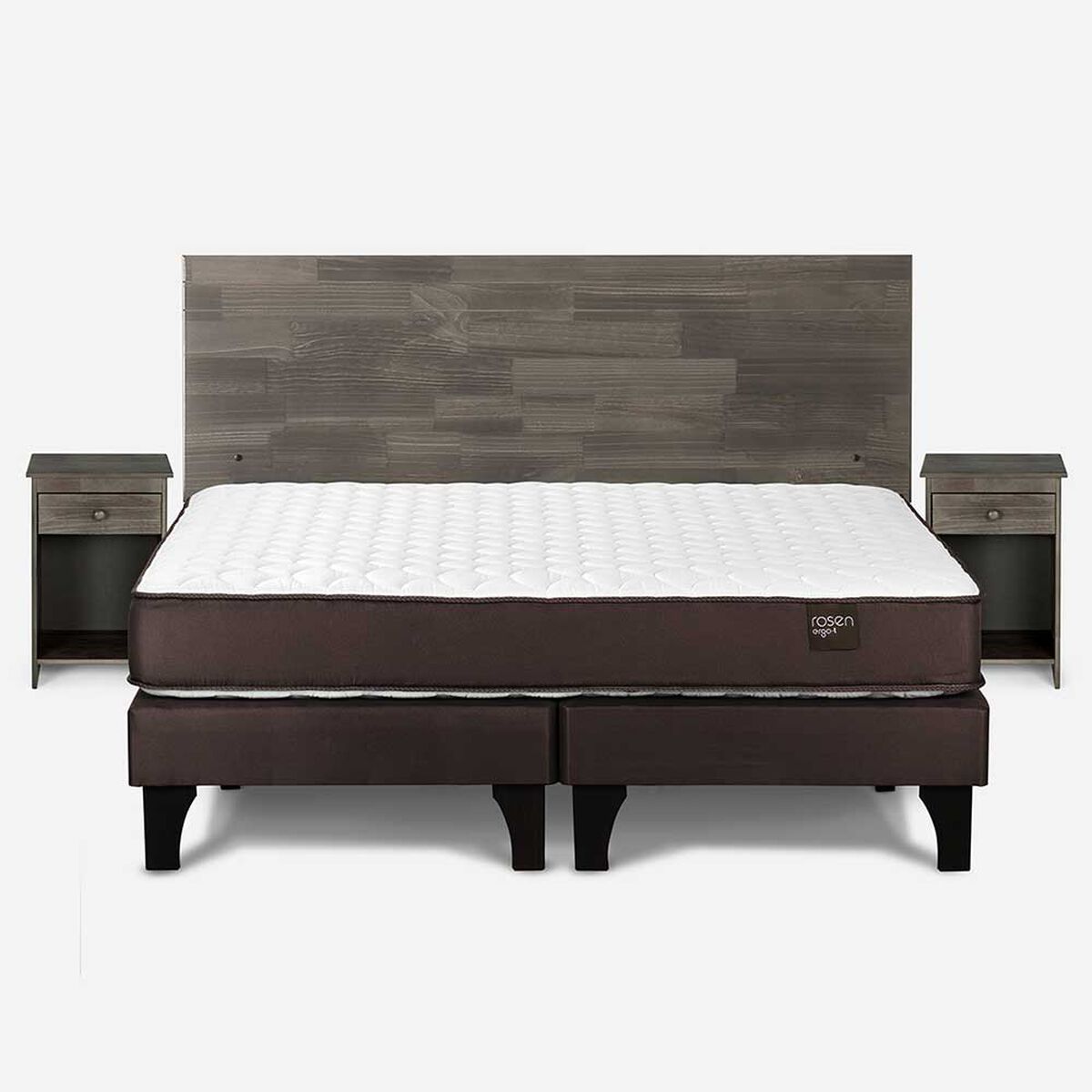 Cama Europea Rosen Base Dividida 2 Plazas Ergo T + Respaldo + 2 Veladores
