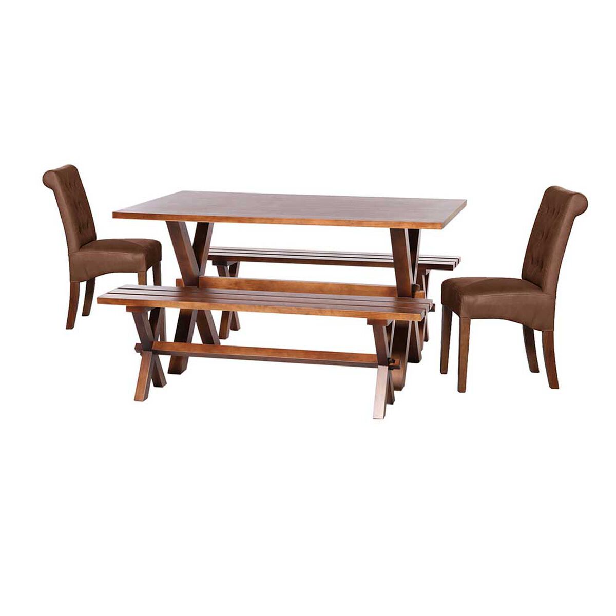 Juego de Comedor Latam Home Sevilla Oviedo 2 Sillas + 2 Bancas Cuero Kentucky Café Moro