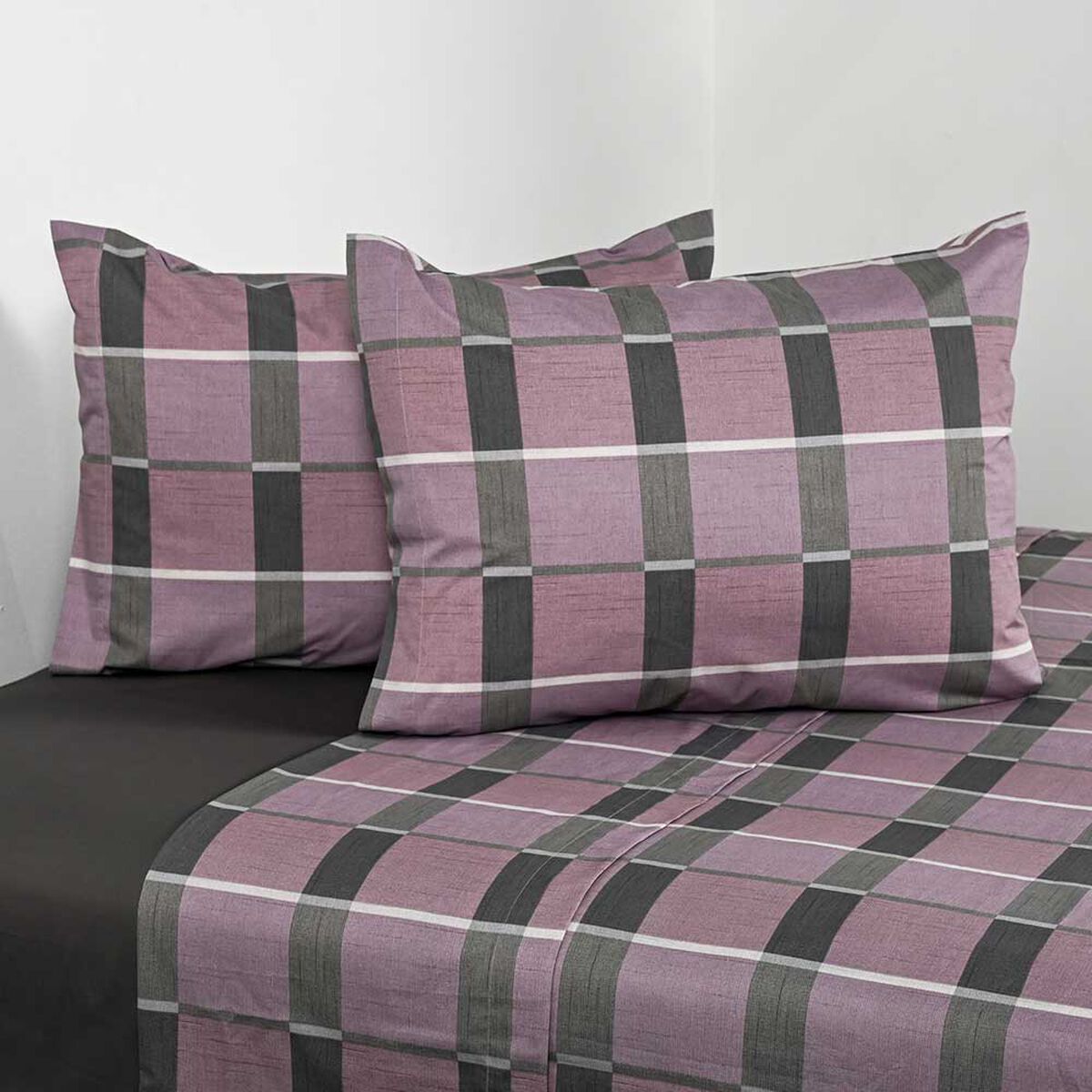 Juego de S&aacute;banas Cannon 200 Hilos King Check Rosa