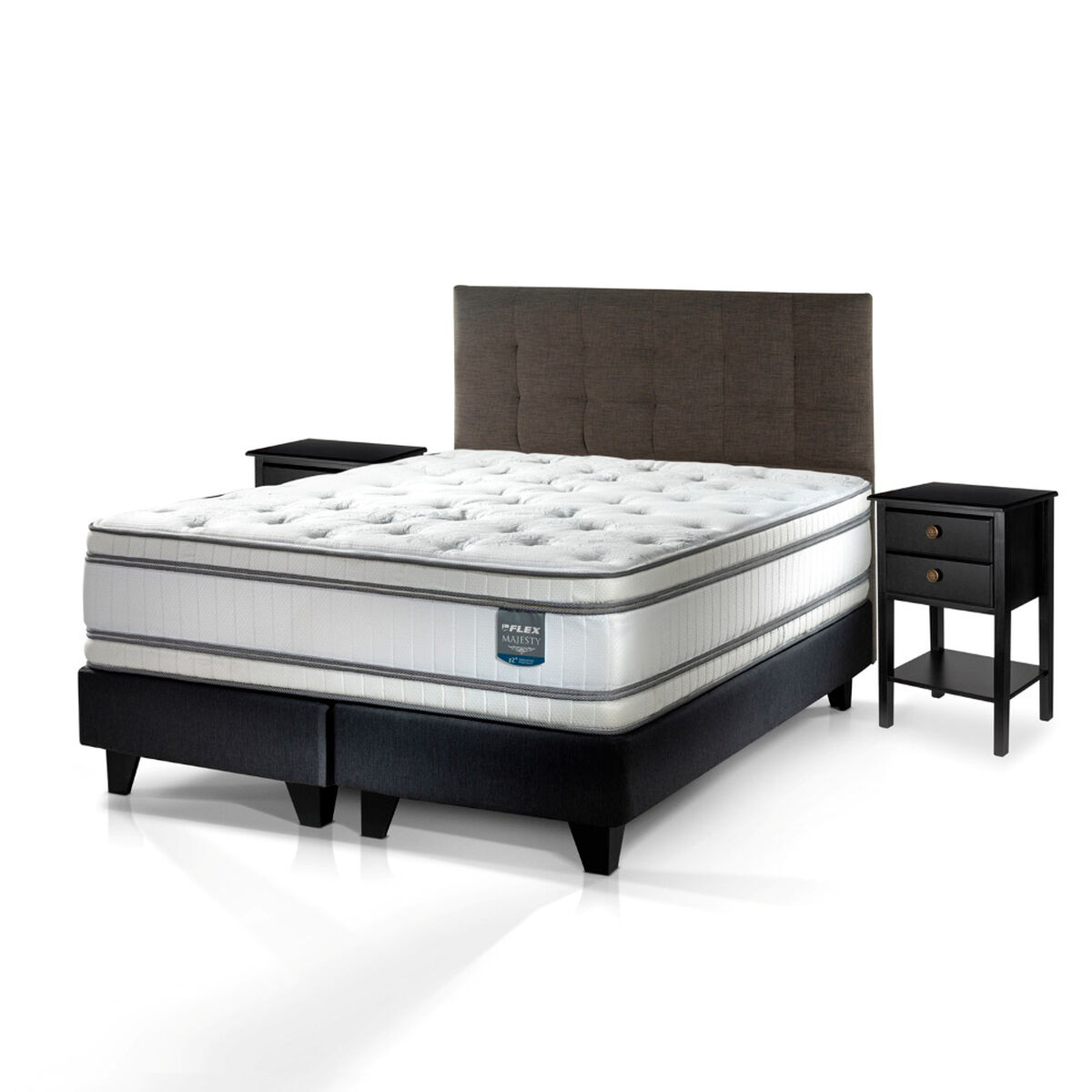 Cama Europea Flex 2 Plazas Majesty + 1 Respaldo + 2 Veladores