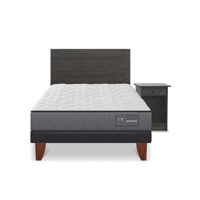 Cama Europea CIC 1,5 Plazas Anatomic + Respaldo + Velador Villarrica