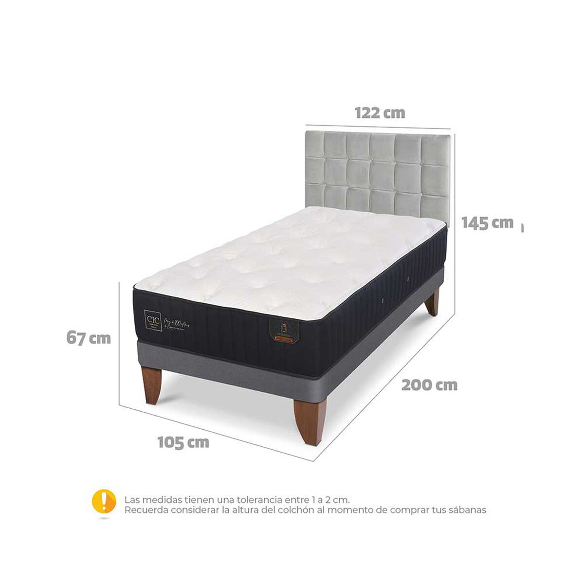 Cama Europea CIC 1,5 Plazas Premium + Respaldo Sile