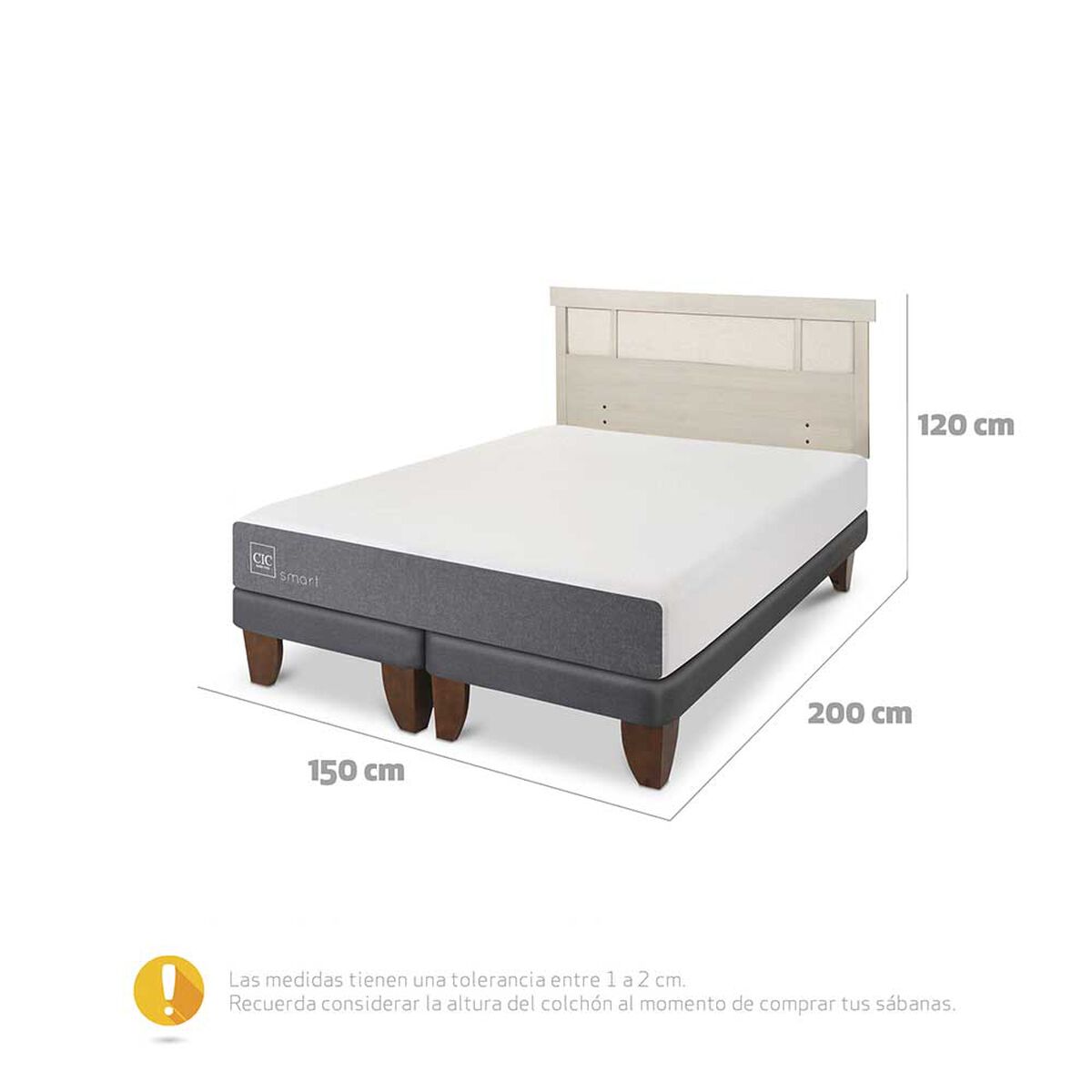 Cama Europea CIC Base Dividida 2 Plazas Smart + Respaldo Dublin Alpino