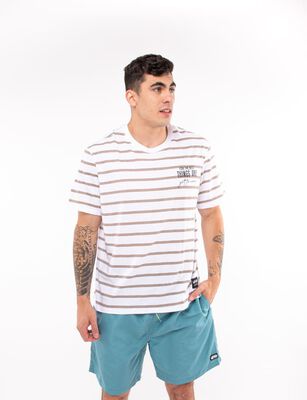 Imagen 1 del producto Polera Algodón Rayas Manga Corta Hombre Icono Acero, Beige, Cafe, Olivo