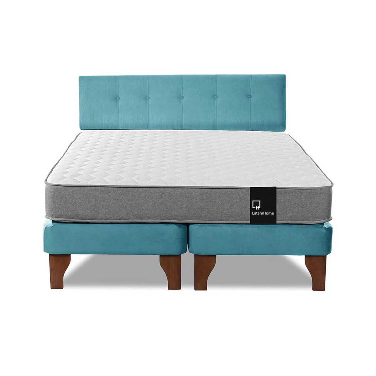 Cama Europea Latam Home Base Dividida 2 Plazas Zen Best Turquesa + Respaldo