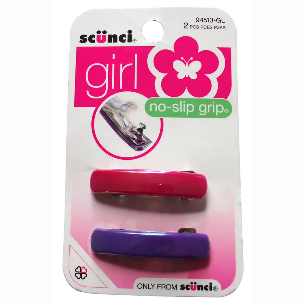 Set Trabas a Presión Niña Rosado y Morado, 2 Piezas. Scunci
